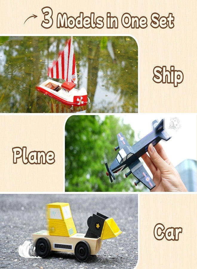 trailfun Wooden Build Paint Art Crafts Kit, Make Your Own Car Boat & Plane DIY Craft Toys for Kids Boys, STEM Educational Toy Set - Image 4